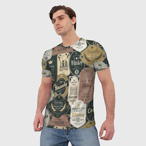 Мужская футболка Этикетки мира Виски / 3D-принт – фото 3