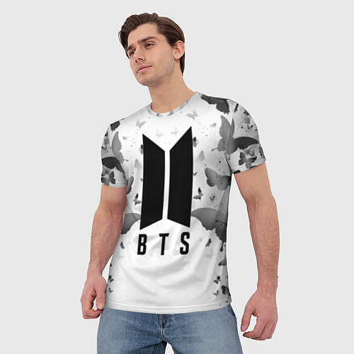 Мужская футболка BTS: Grey Butterflies / 3D-принт – фото 3