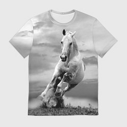 Футболка мужская Белая лошадь в степи, цвет: 3D-принт