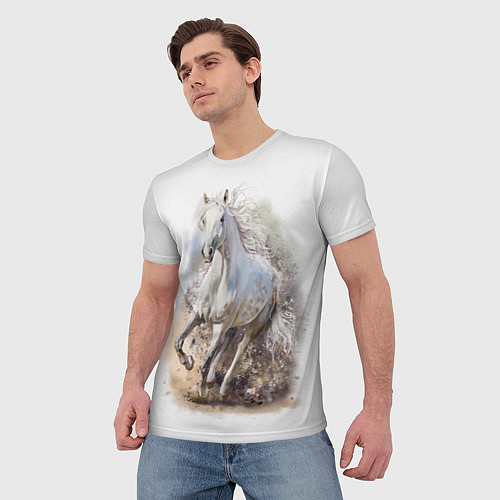 Мужская футболка Белая конь мчится галопом / 3D-принт – фото 3
