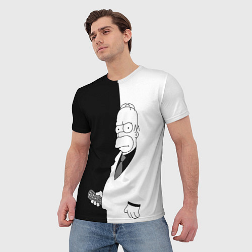 Мужская футболка Гомер Симпсон - в смокинге - black and white / 3D-принт – фото 3