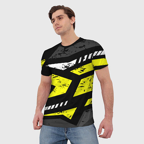 Мужская футболка Black yellow abstract sport style / 3D-принт – фото 3