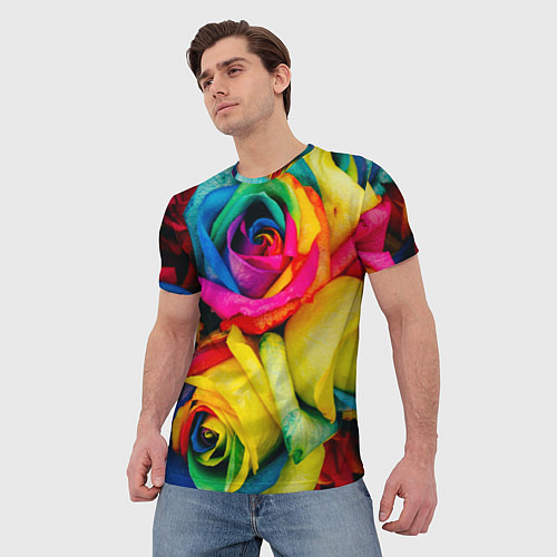 Мужская футболка Разноцветные розы / 3D-принт – фото 3