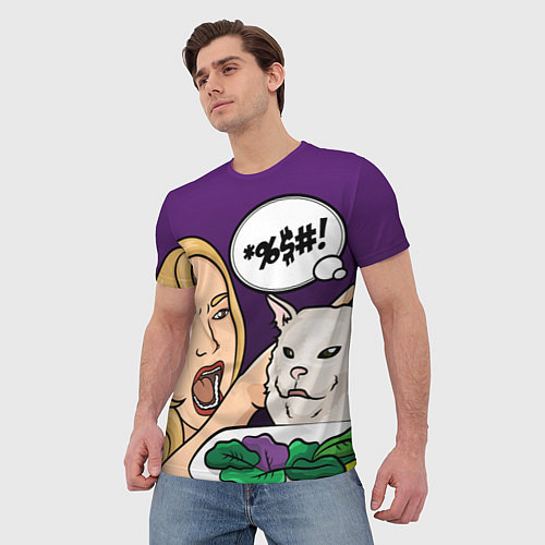 Мужская футболка Woman yelling at a cat / 3D-принт – фото 3