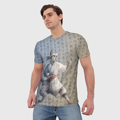 Мужская футболка Karate cat / 3D-принт – фото 3