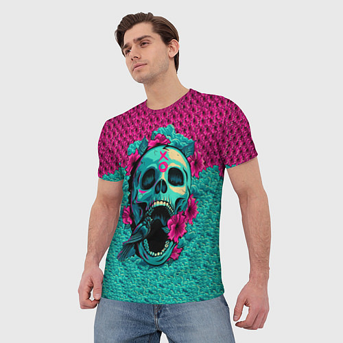 Мужская футболка Неоновый череп / 3D-принт – фото 3