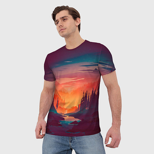 Мужская футболка Minimal forest sunset / 3D-принт – фото 3