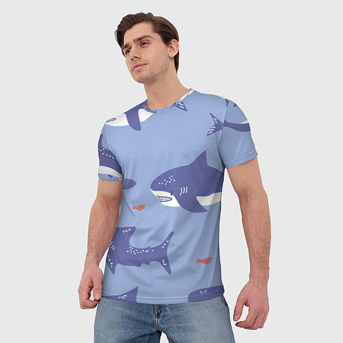 Мужская футболка Акулий косяк / 3D-принт – фото 3
