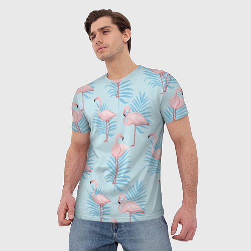 Мужская футболка Арт с розовым фламинго / 3D-принт – фото 3