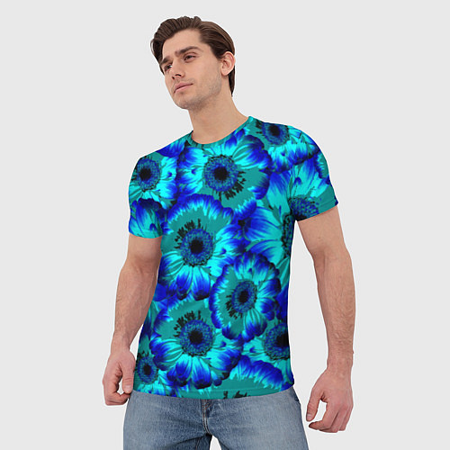 Мужская футболка Голубые хризантемы / 3D-принт – фото 3