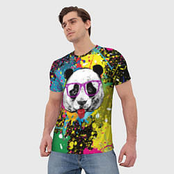 Футболка мужская Панда хипстер в брызгах краски, цвет: 3D-принт — фото 2