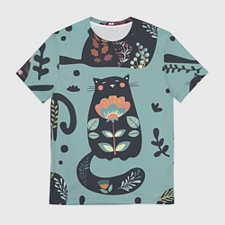 Футболка мужская Цветочный кот, цвет: 3D-принт