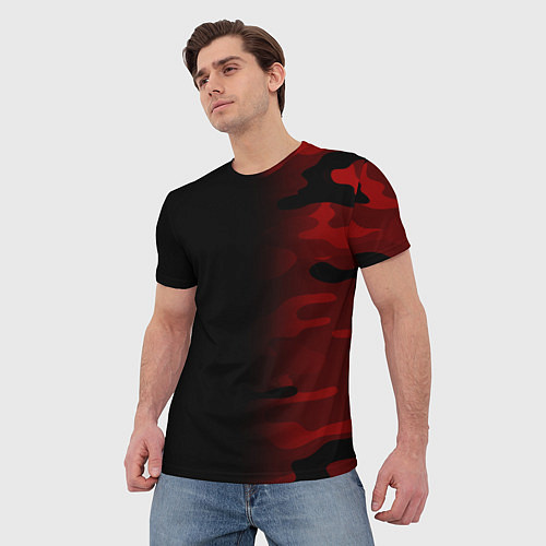 Мужская футболка RED BLACK MILITARY CAMO / 3D-принт – фото 3
