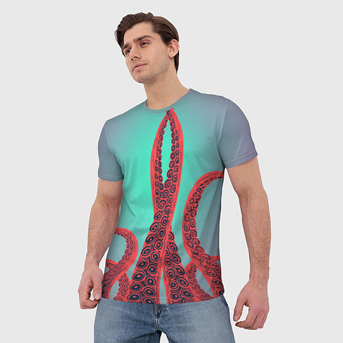 Мужская футболка Красные щупальца осминога / 3D-принт – фото 3