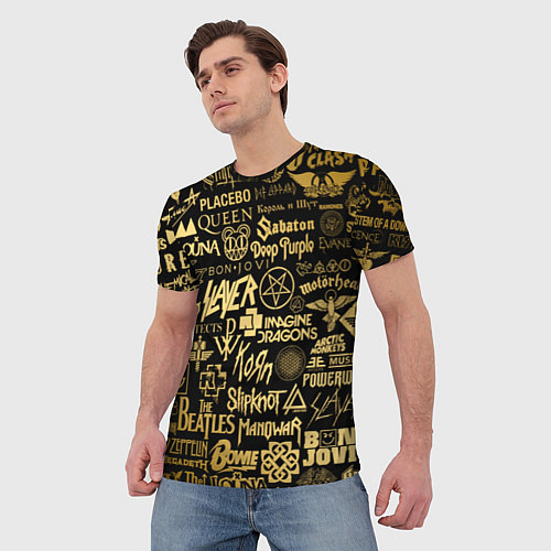 Мужская футболка ЛОГОТИПЫ РОК ГРУПП GOLD / 3D-принт – фото 3