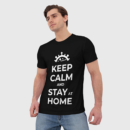 Мужская футболка Keep calm and stay at home / 3D-принт – фото 3