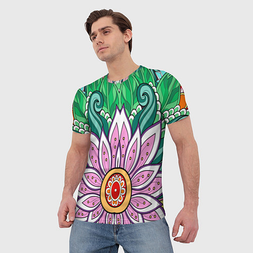 Мужская футболка Цветок дудлинг линии лето / 3D-принт – фото 3