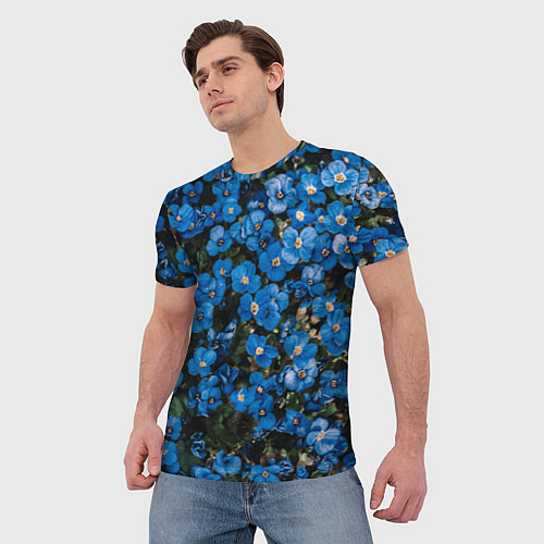 Мужская футболка Поле синих цветов фиалки лето / 3D-принт – фото 3