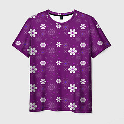 Футболка мужская Узор цветы на фиолетовом фоне, цвет: 3D-принт