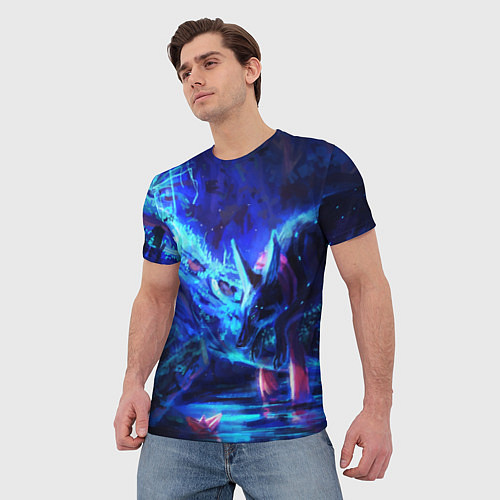 Мужская футболка ВОЛК В НЕОНЕ D / 3D-принт – фото 3