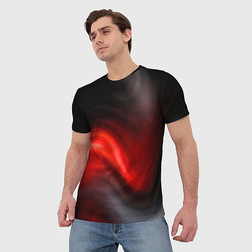 Мужская футболка BLACK RED WAVES АБСТРАКЦИЯ / 3D-принт – фото 3