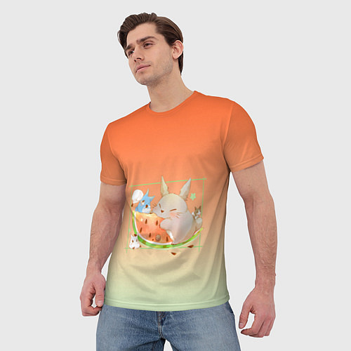 Мужская футболка Семейство Тоторо ест арбуз / 3D-принт – фото 3