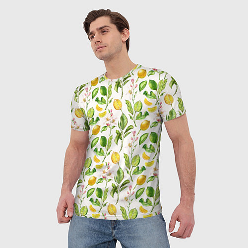 Мужская футболка Летний узор лимон ветки листья / 3D-принт – фото 3