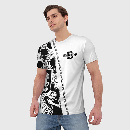 Мужская футболка Виктор черно-белая с гербом РФ / 3D-принт – фото 3