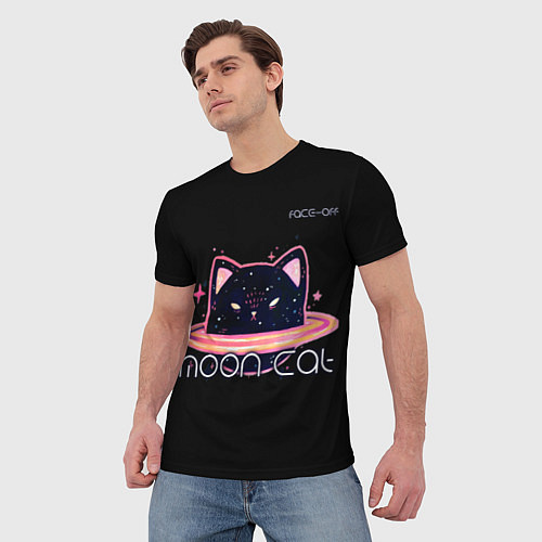 Мужская футболка Face Off- Moon cat / 3D-принт – фото 3