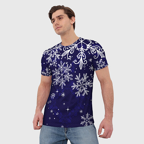 Мужская футболка Новогодние снежинки / 3D-принт – фото 3