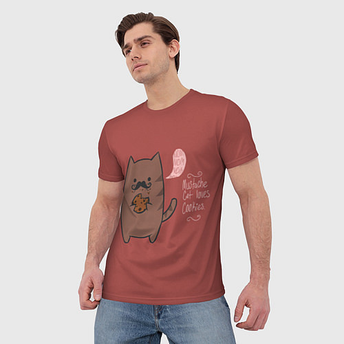 Мужская футболка Котик любит печеньки / 3D-принт – фото 3