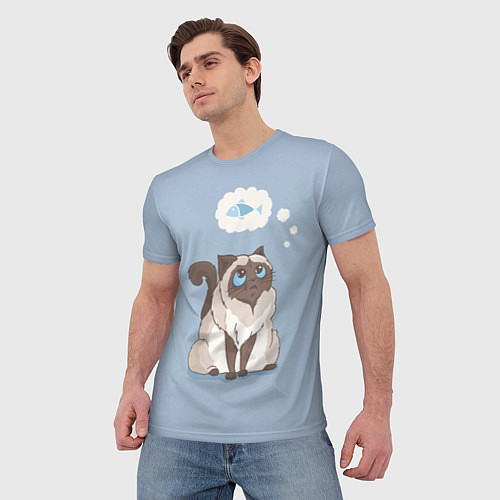 Мужская футболка Голодный котейка / 3D-принт – фото 3
