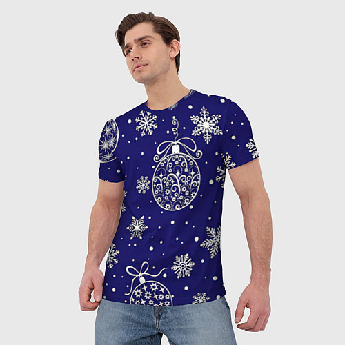 Мужская футболка Новогодний снег / 3D-принт – фото 3