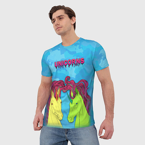 Мужская футболка Colored unicorns / 3D-принт – фото 3
