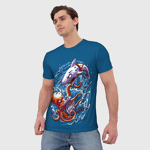 Мужская футболка Осьминог vs Акула / 3D-принт – фото 3