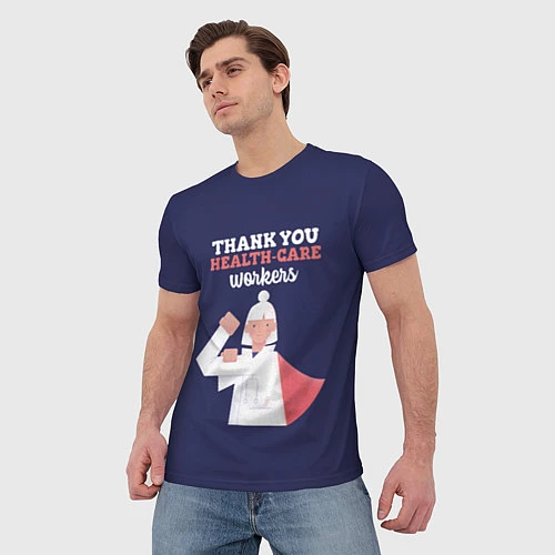 Мужская футболка Спасибо врачам / 3D-принт – фото 3