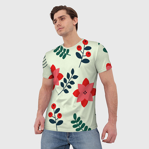 Мужская футболка Цветы, ягоды, листья / 3D-принт – фото 3