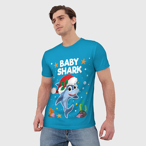 Мужская футболка Новогодний Baby Shark / 3D-принт – фото 3