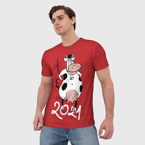 Мужская футболка Корова 2021 / 3D-принт – фото 3
