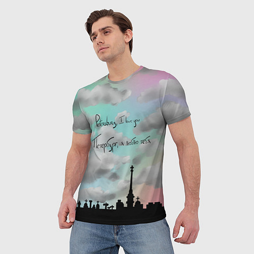 Мужская футболка Разноцветное небо Петербурга / 3D-принт – фото 3