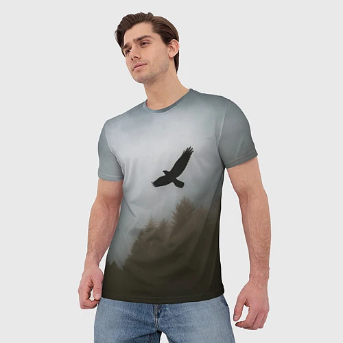Мужская футболка Орёл над лесом / 3D-принт – фото 3