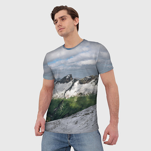 Мужская футболка Весна в горах / 3D-принт – фото 3