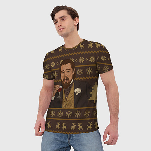 Мужская футболка Новогодний Ди Каприо с бокалом / 3D-принт – фото 3