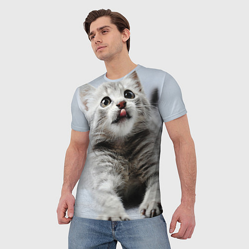 Мужская футболка Серый котенок / 3D-принт – фото 3