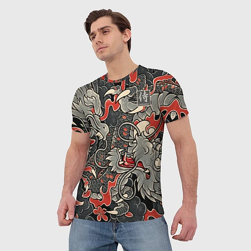 Мужская футболка Самурай Якудза, драконы / 3D-принт – фото 3