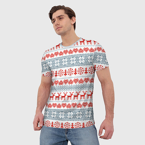 Мужская футболка Новогодний пиксельный узор / 3D-принт – фото 3