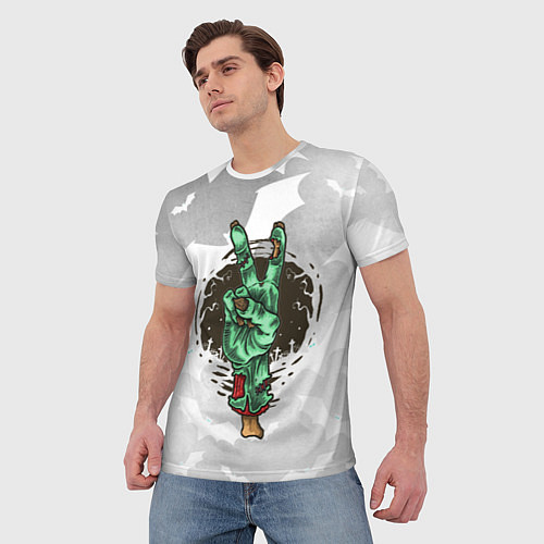 Мужская футболка Zombie peace hand / 3D-принт – фото 3