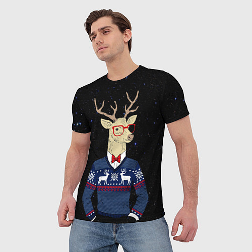 Мужская футболка Hipster Deer / 3D-принт – фото 3