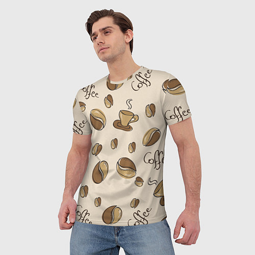 Мужская футболка Кофейный узор на светлом / 3D-принт – фото 3