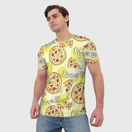Мужская футболка Узор - Пицца на желтом / 3D-принт – фото 3